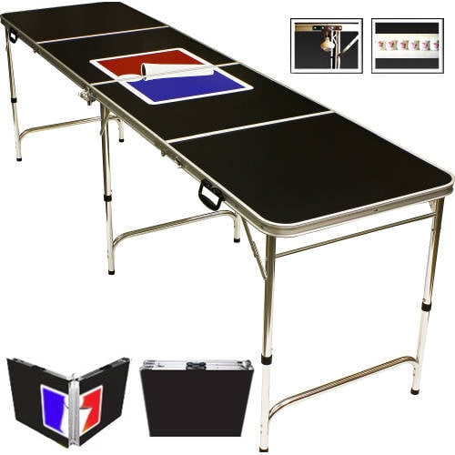 Sports Design Renewed 8 Folding Beer Pong Table with Bottle Opener By Red Cup Pong Ball Rack and 6 Pong Balls 