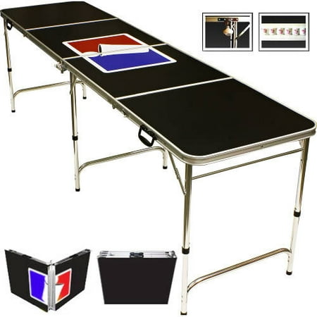 Sports Official Beer Pong Table, 8' with Bottle Opener, Ball Rack, and 6 Pong