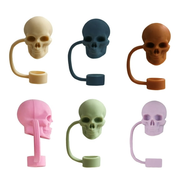 CIYISON Set of 6 Decorative Straw Plug Creative Lid Protectors Skull Shaped Straw Stoppers Colorful Coffee Cup Straw Decorations