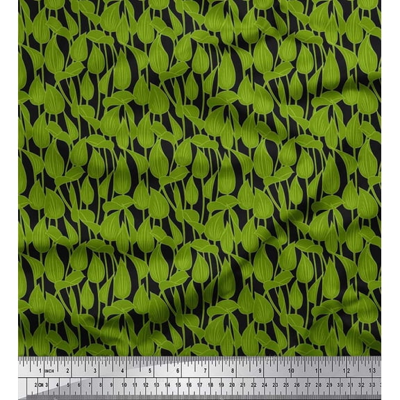 Soimoi Cotton Duck Fabric Artistic Leaves Printed Fabric 1 Yard 42 Inch Wide