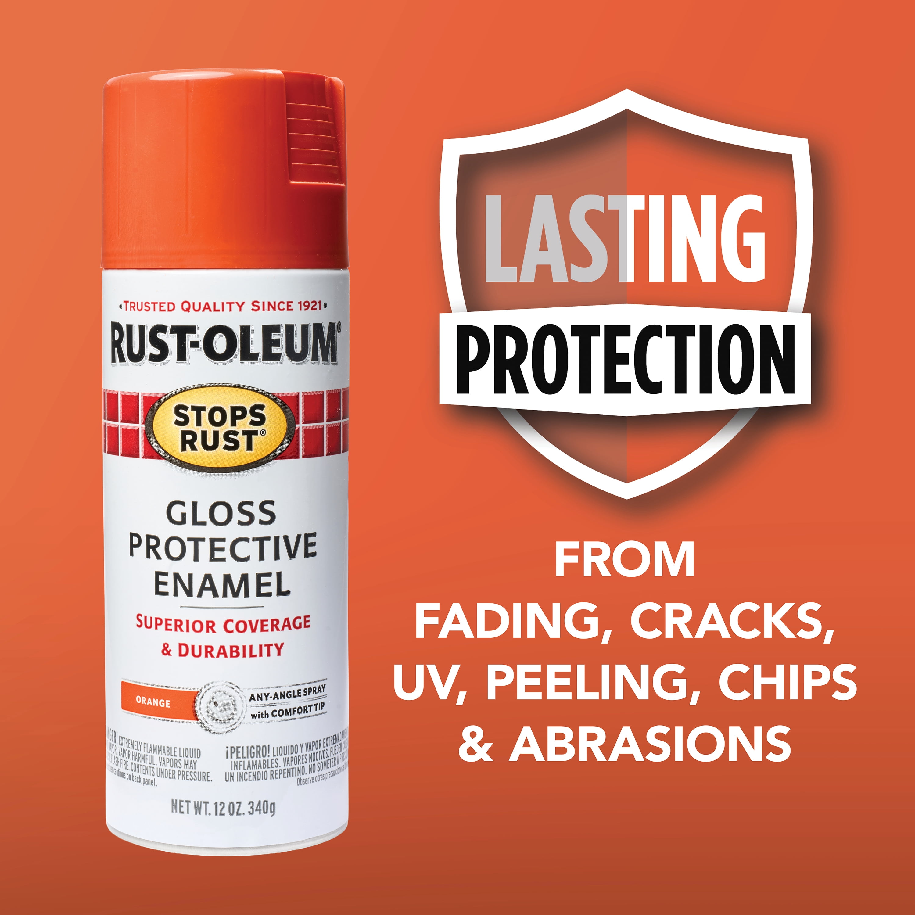 (6 pack) Orange, Rust-Oleum Stops Rust Protective Enamel Gloss Spray Paint-214084, 12 oz