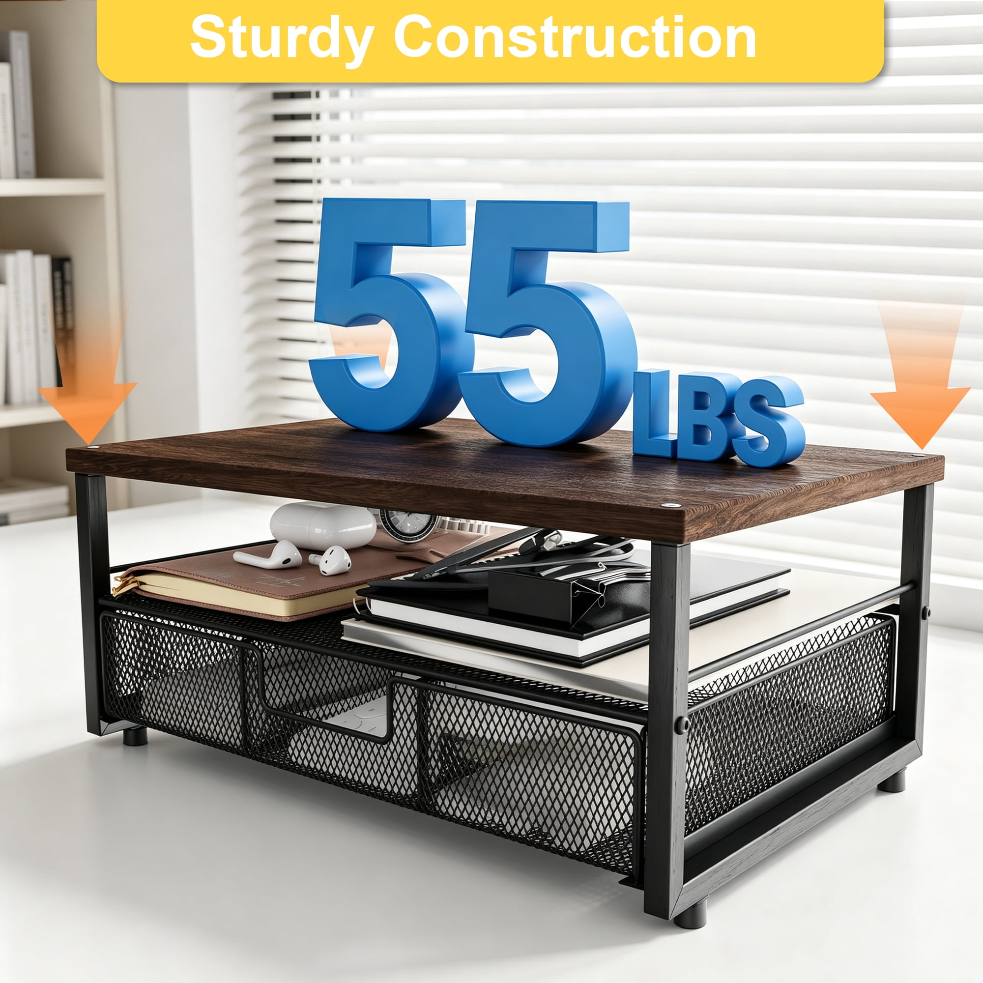 CISILOV 3-Tier Monitor Stand Riser, Computer Monitor Stand with Drawer and 2 Pen Holders, Desktop Organizer for Laptop, PC Screen, Printer, Office Desk Accessories