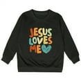 thumbnail image 4 of Hwmodou Girls Sweatshirt "Jesus Loves Me" Crewneck Printed Long Sleeve Fall Winter Simple Athletic Top,3-14Y, 4 of 4