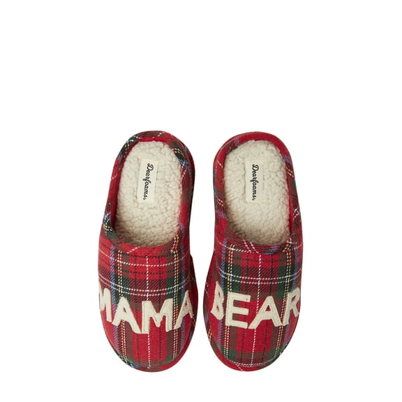 Dearfoams Womens Mama Bear Plaid Clog Slippers