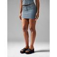 thumbnail image 4 of Dark Wash Railroad Stripe Denim Mini Skirt Button Front High Waisted Fitted, 4 of 6