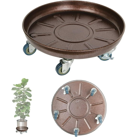 10" Plant Caddy with Rolling Wheels, Heavy Duty Plant Stand on Casters for Planters, Wheeled Plant Roller Base for Indoor Outdoor Flower Pot, Bronze
