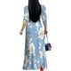 thumbnail image 3 of Vestido largo con estampado floral, cuello en V, manga abullonada, talla 3XL, mujer, 3 of 6