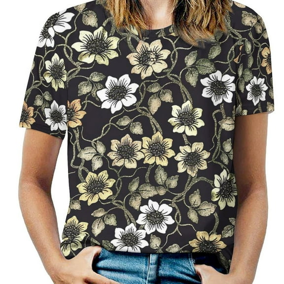 Summer Retro Flower Power T-Shirts 70s Classic Floral Street Wear T-Shirt Women Short-Sleeve Retro Tee Shirt Custom Tops