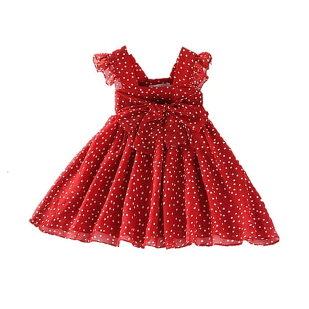 

Toddler Girls Dress Sleeveless Party Tutu Dresses Dot Red 130