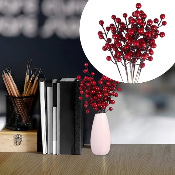 GAXIRE 10Pcs Red Artificial Christmas Berry Picks Branches for Holiday Decorations and Crafting