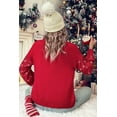 thumbnail image 3 of Women's Racing Red Merry Graphic Turtleneck Sweater with Sequin Sleeves | [ZhiHiMeRi] | (US 12-14)L, 3 of 12