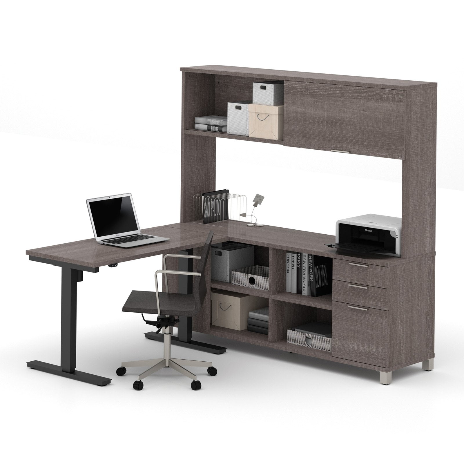 Bestar ProLinea LDesk with Hutch Including Electric Height Adjustable