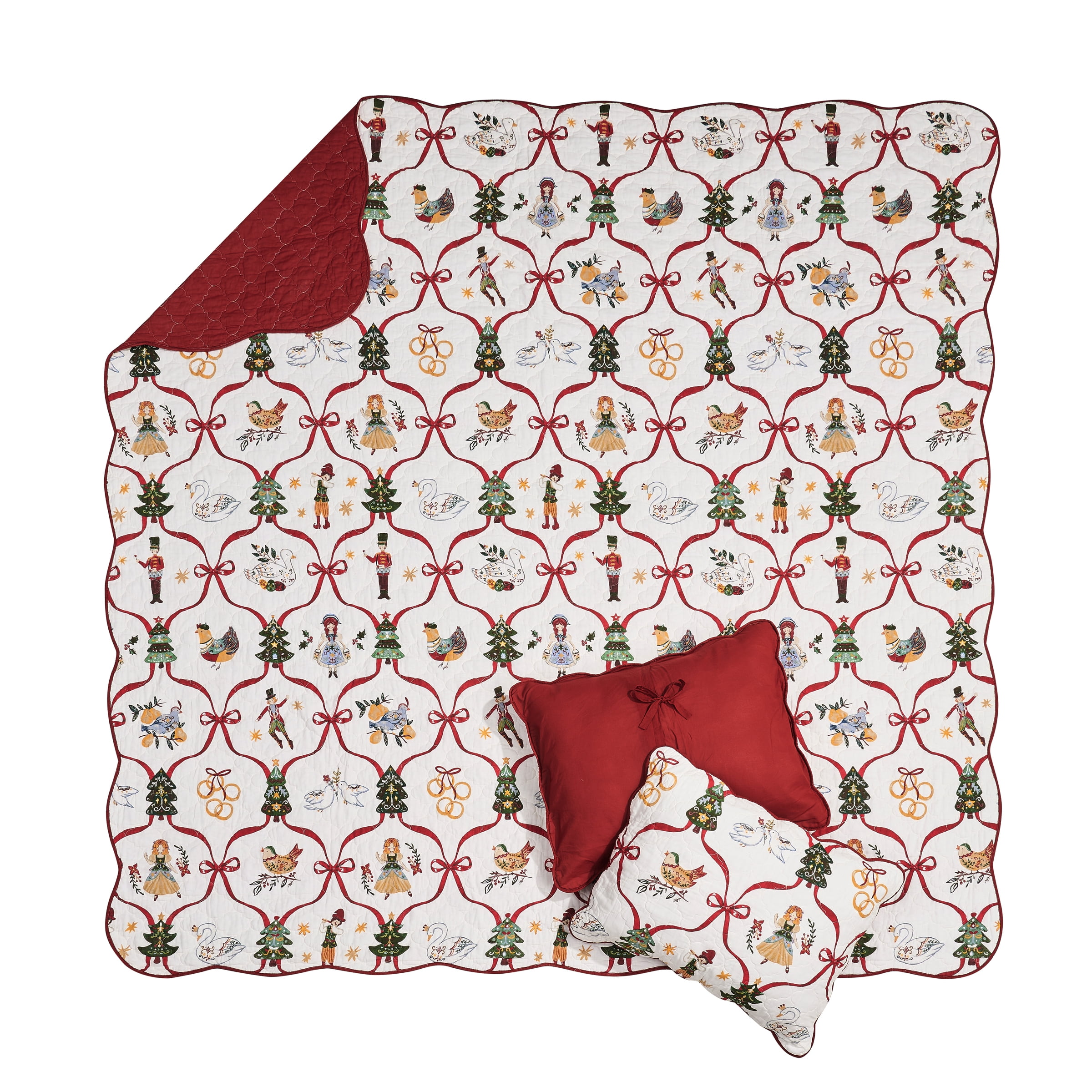 Greenland Home 12 Days of Christmas Cotton Reversible Quilt Set, 2-Piece Twin, for Adults