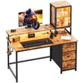 thumbnail image 1 of Exenoray Computer Desk with Drawers & Shelves, Home Office Desk with LED Lights and Power Outlet, 19.7" W x 55.1" D x 52.6" H Desk with Monitor Stand, Rustic Brown, 1 of 10