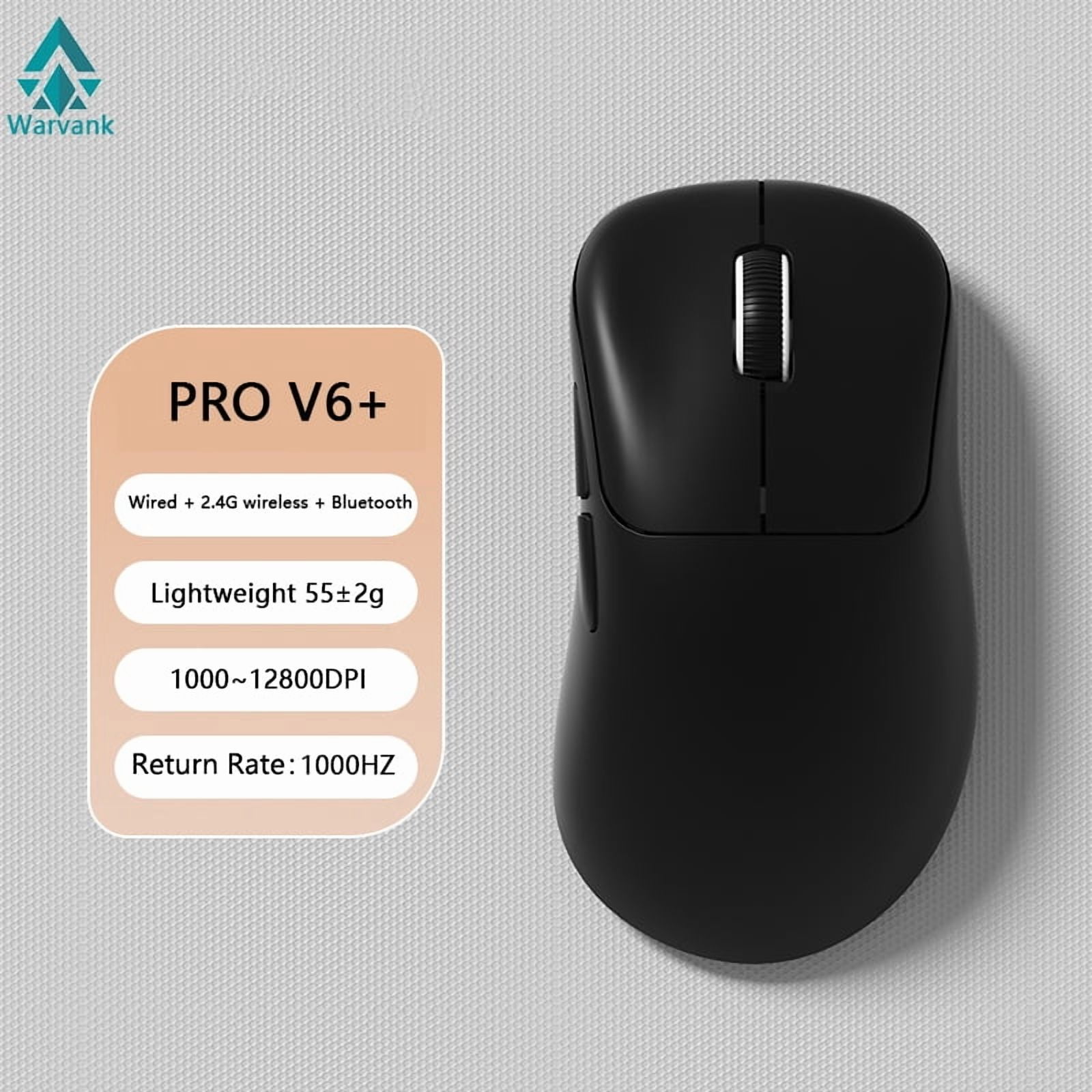 Warvank V6 PRO 55g Lightweight Bluetooth Wireless Gaming Mouse 12800DPI 3 Mode Connection 1K ROR for Gaming Home Office PS