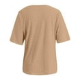 thumbnail image 3 of Womens Tops Solid Color V-Neck Button Print Short Sleeve Ladies Clothing,Khaki,XS, 3 of 4