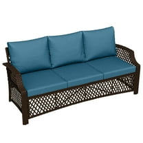 Homrest Wicker Patio Furniture 3-seat Sofa，Outdoor Seating Couch with Cushions, All-Weather Patio Couch for Porch, Poolside, Garden, Deck(Turquoise)