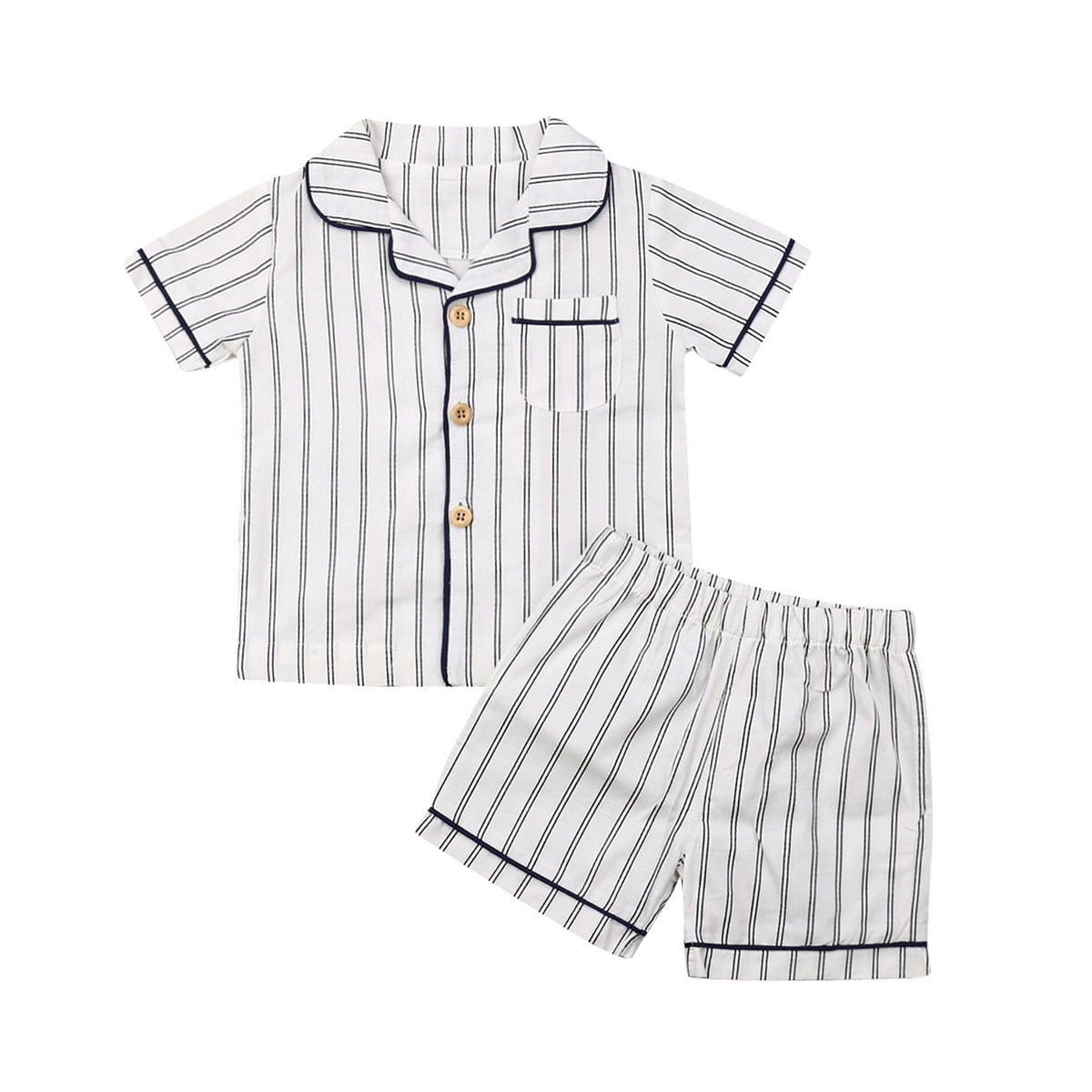 NIHAI Baby Kid Girl Boy Short Sleeve Striped T-Shirt Top Shorts Pants Cotton Blend Sleepwears 2PCS Clothes Set