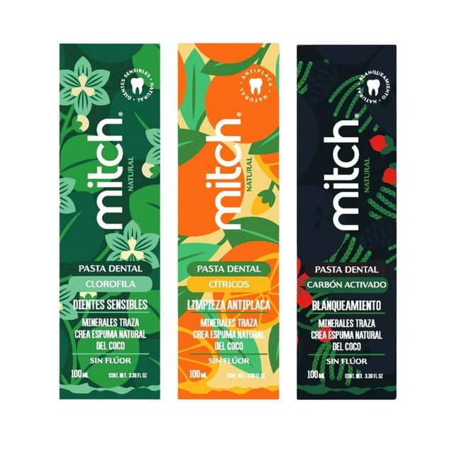 3 Pack Pasta Dental Mitch Clorofila Cítricos Carbón De 100ml