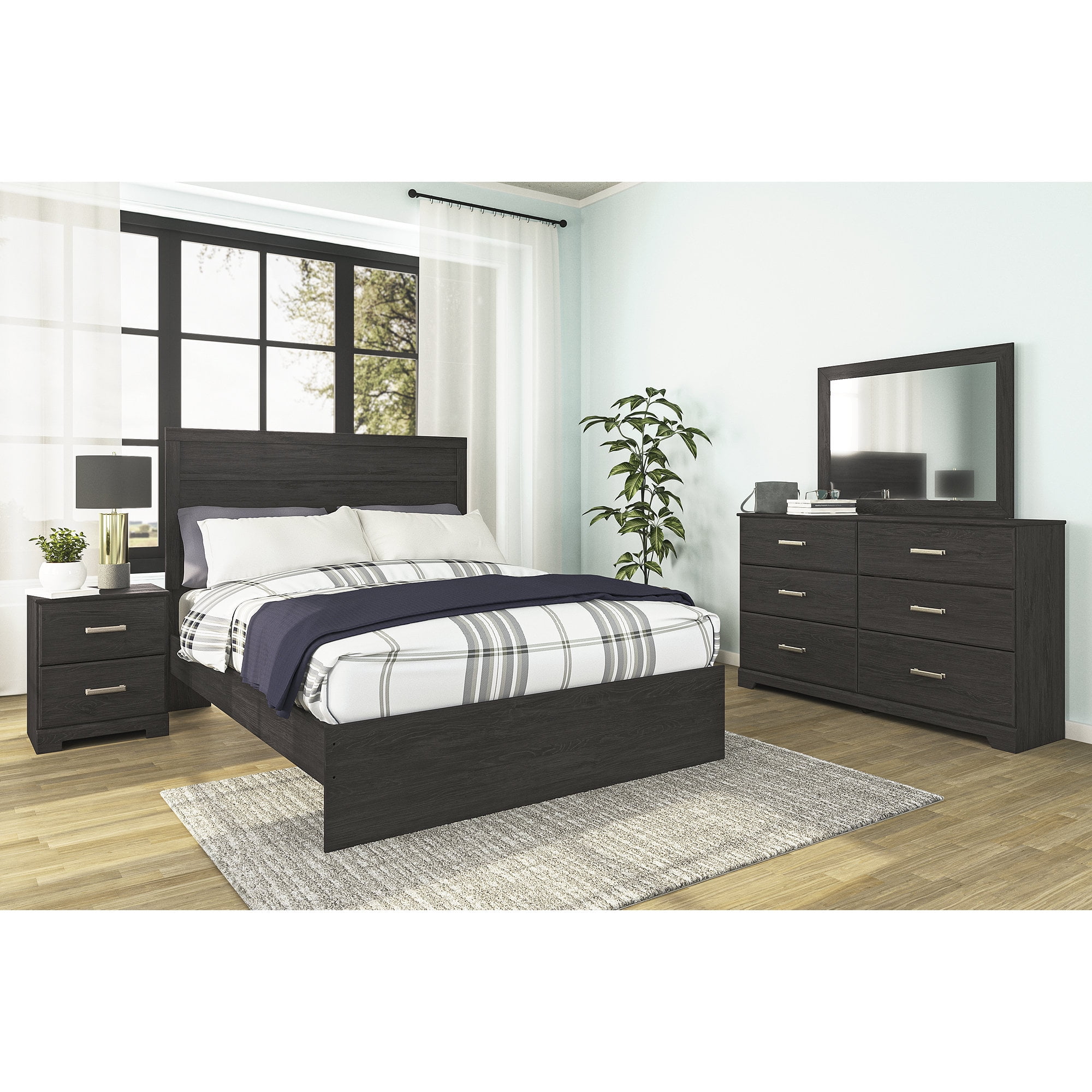 Signature Design by Ashley Casual Belachime 2 Drawer Nightstand, Black, Modern Bedroom Furniture