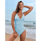 thumbnail image 5 of Traje de Baño de una Pieza para Mujer, Escote en V Profundo, Control de Abdomen, Tirantes Dobles Cruzados. Azul S, 5 of 10