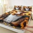 thumbnail image 3 of Manfei Cute Highland Cattle Bed Sheets, Botanical Sunflower Floral King Sheets, Western Cowboy Sheet Set, Microfiber Bedroom Decor 4pcs, 3 of 7