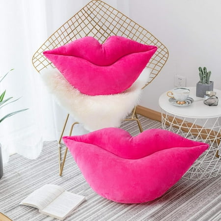 

3D Large Lips Throw Pillows Smooth Soft Velvet Decorative Throw Pillows Love Pillows Cute Pillow Set of 2 for Couch Sofa Bed Living Room Bedroom Vivid Pink
