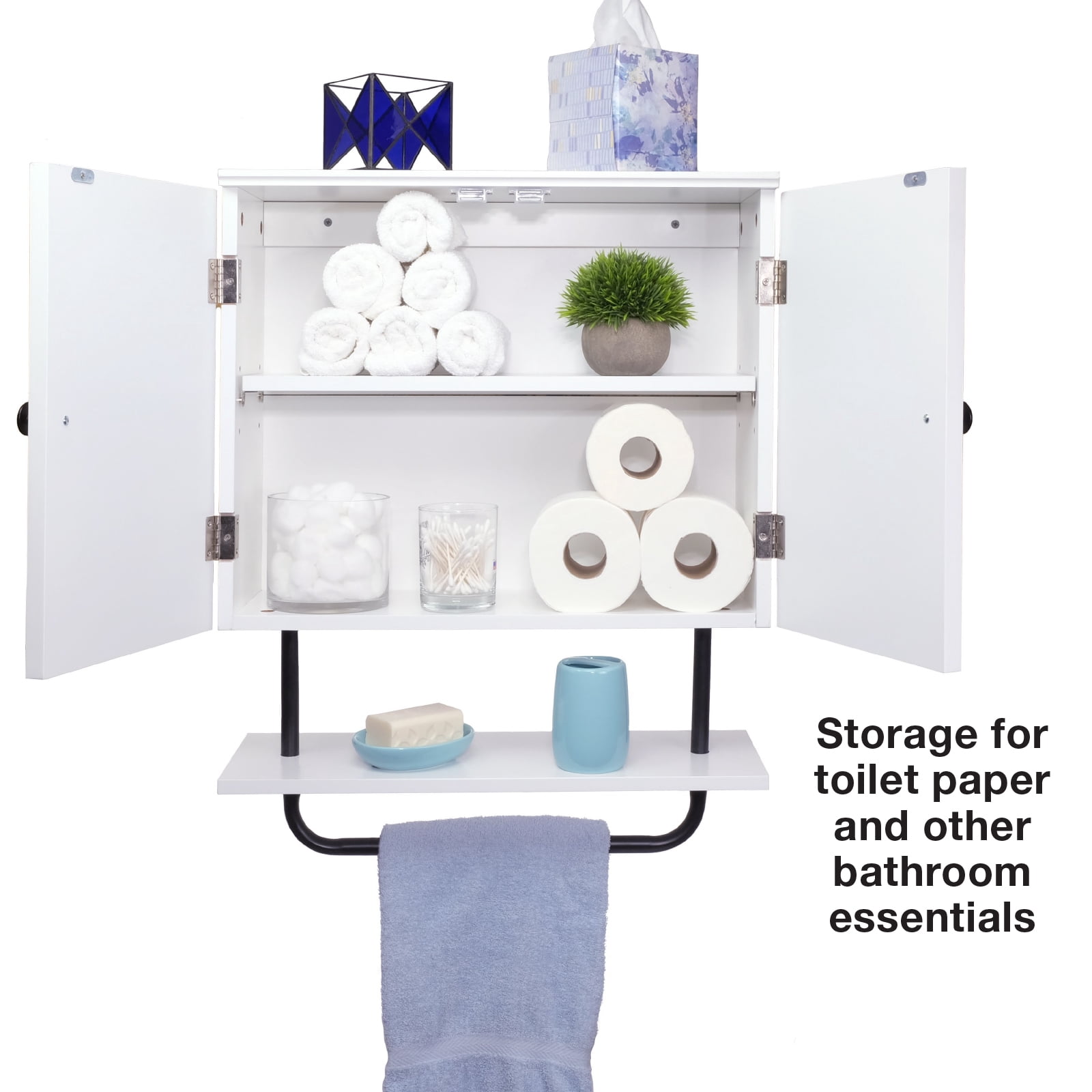 Excello Global Products 22" x 27.5” Barndoor Bathroom Wall Cabinet, Space Saver Storage Cabinet Kitchen Medicine Cabinet with Adjustable Shelf and Towel Bar, White