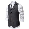 thumbnail image 6 of Waistcoat for Men Sleeveless Slim Fit Lapel Collar Tweed Vest Single Breasted Herringbone Vintage Suit Vests With Chain, 6 of 7