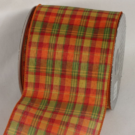 The Ribbon People Orange and Green Tartan Wired Craft Ribbon 4" x 20 Yards