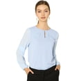 thumbnail image 1 of INSPIRE CHIC Top de la blusa de la oficina del trabajo del cuello del ojo de la cerradura de las mangas largas semi transparentes de la gasa elegante de las mujeres Azul claro L, 1 of 6