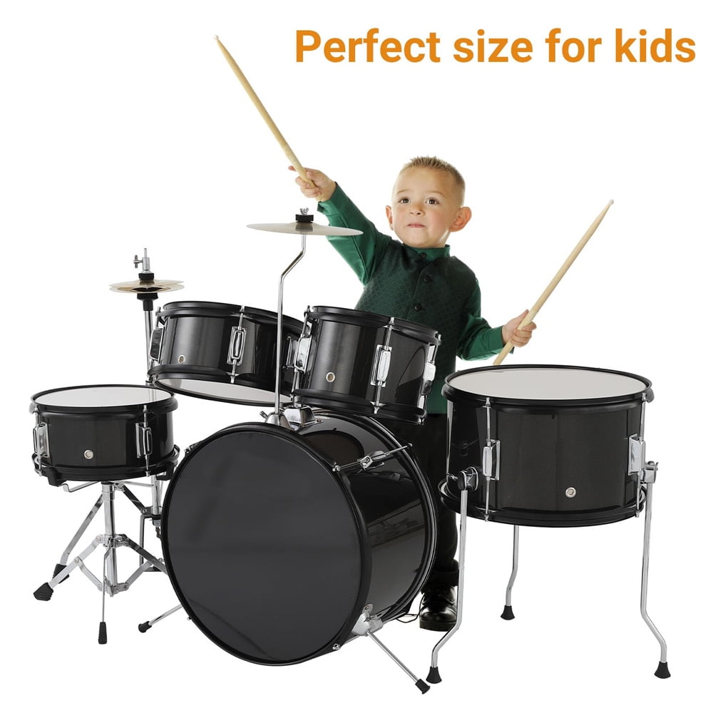 5 Piece Kids Drum Set, Junior Drum Kit with Bass Drum, Tom, Snare Drum, Hi-Hat, Cymbal and Drum Pedal, Full 16in Youth Drum Set with Drumsticks and Drum Stool for Boys and Girls
