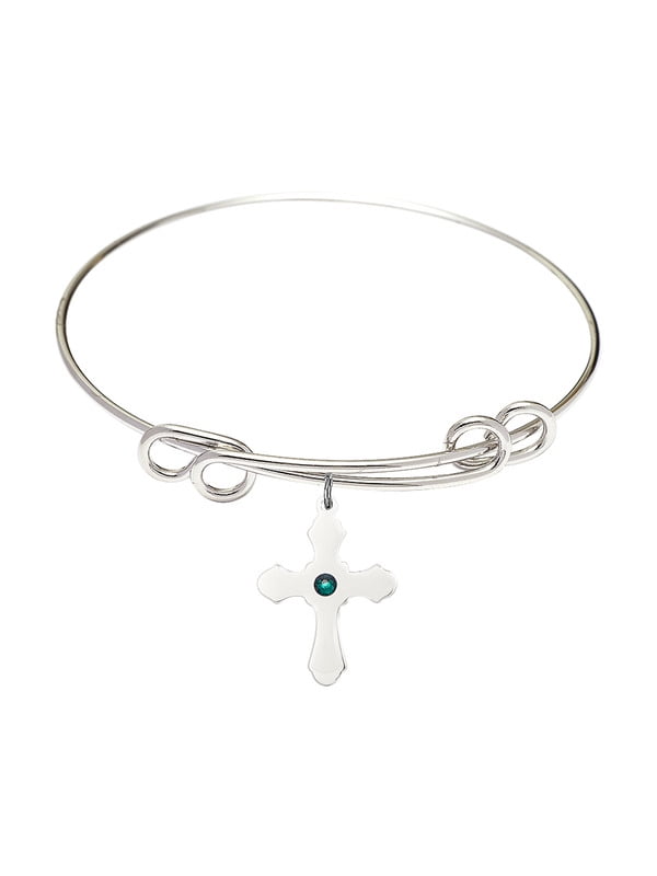 Cross Charm On A 8 Inch Round Double Loop Bangle Bracelet