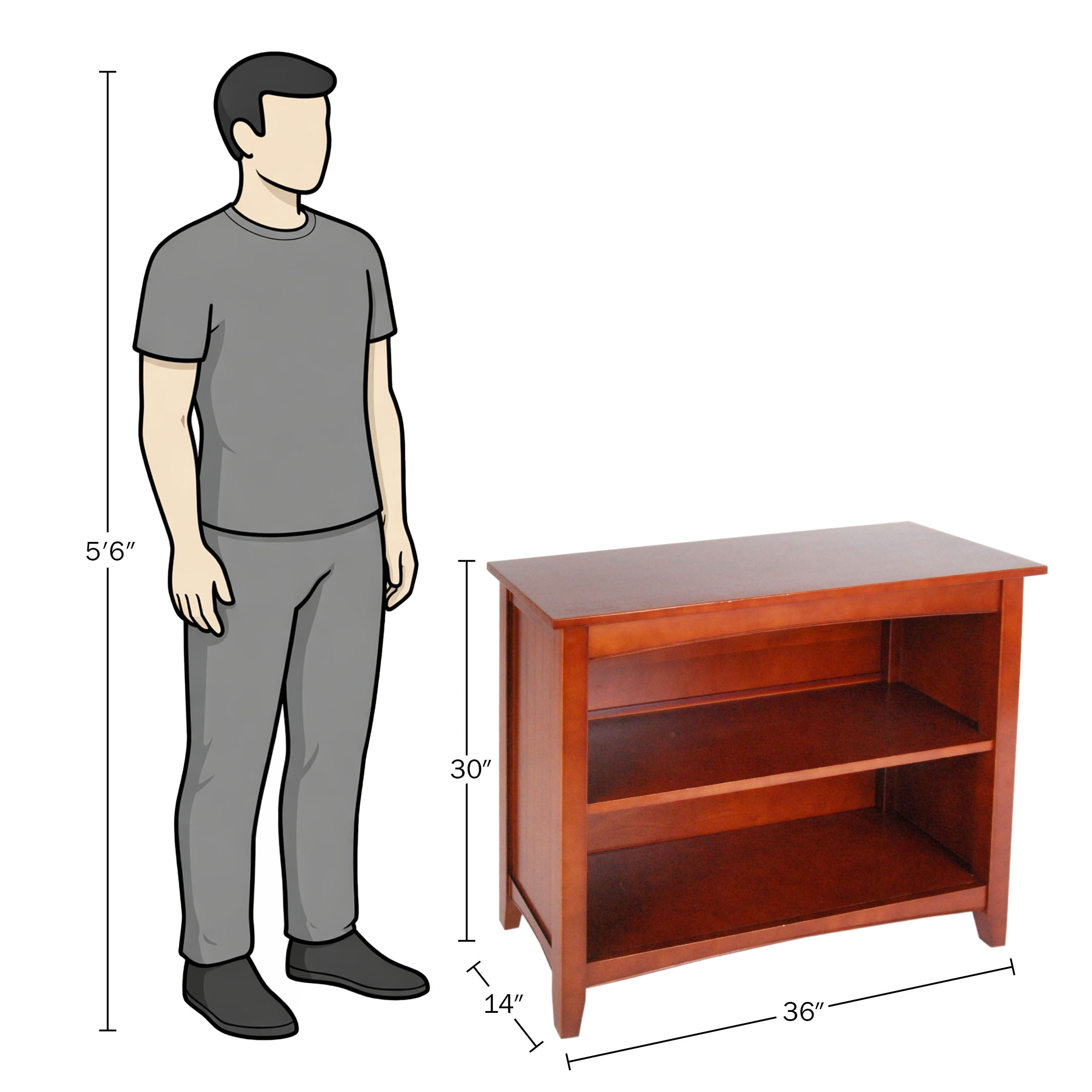 Alaterre Furniture Shaker Cottage 2-Shelf Storage Bookcase, Cherry