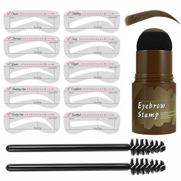 Pinkiou Eyebrow Stamp Stencil Kit, Waterproof Eye Brow Stamping Kit, One Step Brow Stamp Kit with 10 Reusable Eyebrow Stencils, Long-lasting, Eyebrow Stamp and Shaping Kit for Perfect Brow, Dark Brown