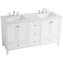 Pemberly Row Modern 60" Double Quartz Top Bathroom Vanity in White