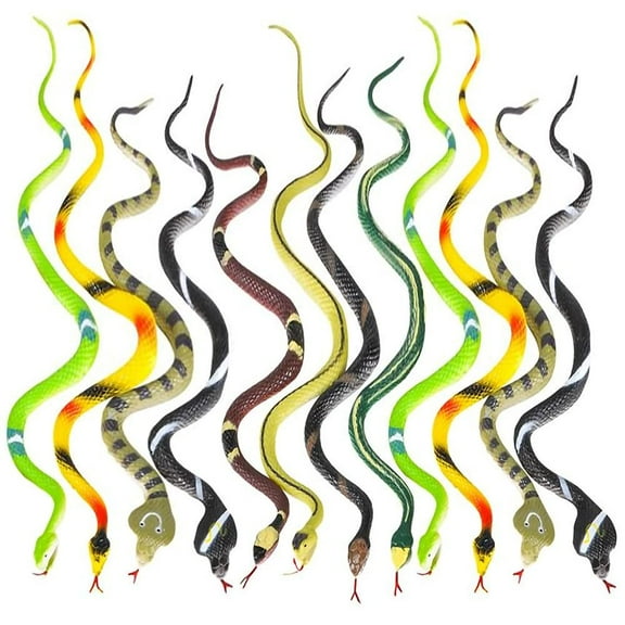 ArtCreativity 12 Packs of Fake Snakes 14 Inch - Realistic Assorted Rubber Snake Toy for Kids - Snakes Garden Props to Scare Birds, Birthday Party Favor, Halloween Props, Prank Gift for Boys and Girls