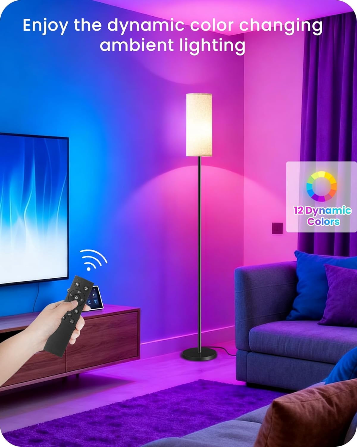 Dimmable RGB Floor Lamp with Color Changing Light, Remote & Foot Switch, Timer, 10W Smart Bulb Included for Bedroom & Living Room