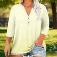 thumbnail image 3 of Crunowin Plus-Size Tops for Women, Gradient V-Neck 3/4-Sleeve Button Tee Loose Casual & Comfy T-shirts Beige 5XL, 3 of 6