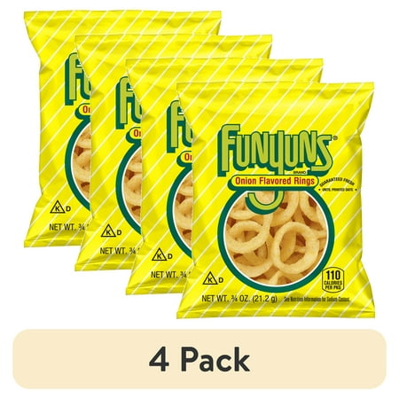 (4 pack) Funyuns Onion Rings Flavored Snack Chips, 0.75 oz Bag
