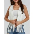 thumbnail image 3 of Women 70s Hippie Fringe Waistcoat Vest Sleeveless Cowgirl Tassel Rhinestone Vest Faux Suede Western Jacket Cardigan, 3 of 7