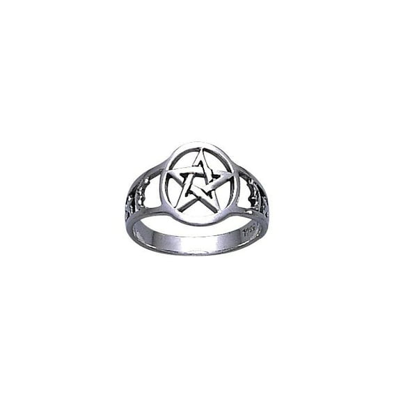 Pentagram Pentacle Moon Stars 925 Sterling Silver Ring Pagan Wiccan Fine Jewelry
