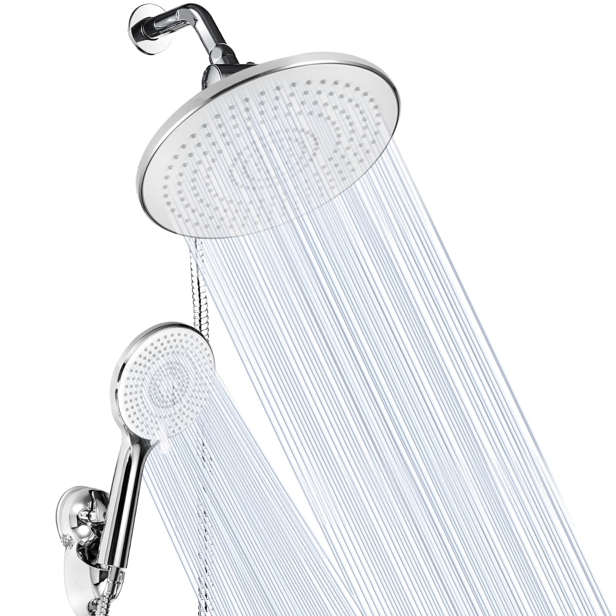 INSMA 9 Inch High Pressure Rainfall Shower Head and Handheld Combo, Luxury Modern Chrome Plated with 60'' Hose Anti-leak with Holder