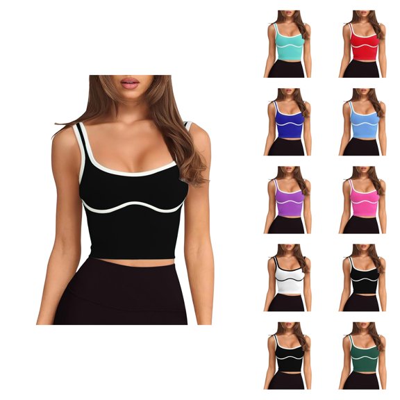 Cropped Tank Tops for Women High Impact Push Up Racerback Sleeveless Contrast Binding Workout Yoga Gym Tanks