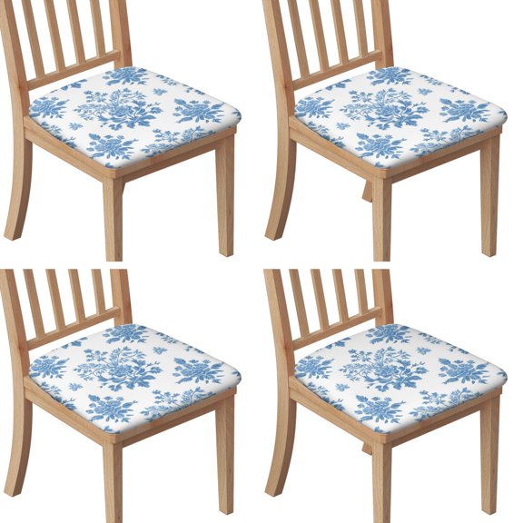 Blue Pioneer Flower Seat Covers for Dining Room Chairs Set Of 4,Stretch Printed Washable Chair Seat Cover with Elastic Ties and Button,Removable Waterproof Couch Cushion Covers