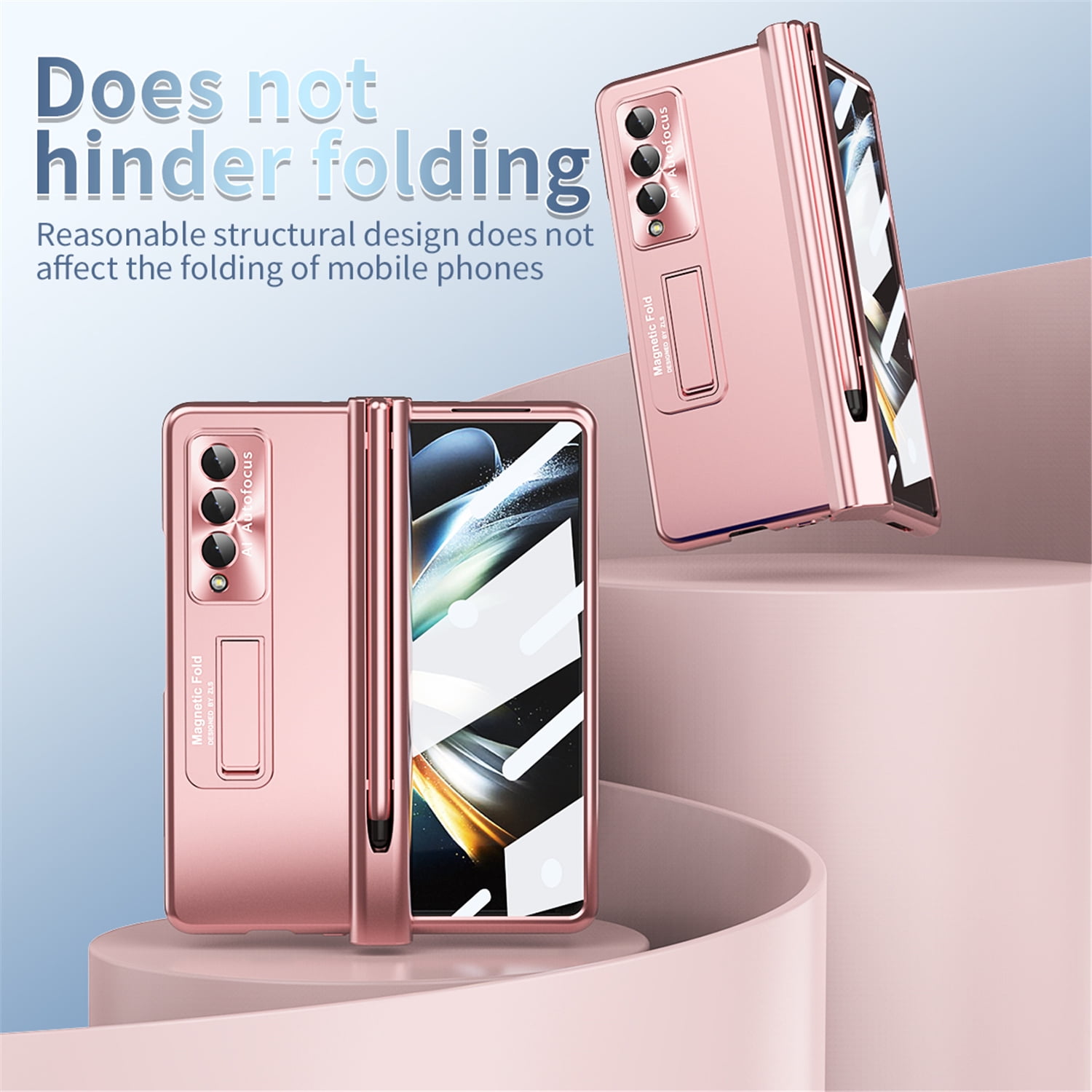 Allytech for Samsung Galaxy Z Fold 4 Case with S Pen Holder, [Come with S Pen Fold Edition] Drop Proof Kickstand All-inclusive Plating Folding Phone Case Cover for Samsung Z Fold 4 5G 2022, Rosegold