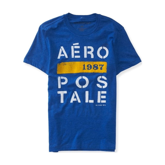 Aeropostale Mens 87 New York Embellecido playera, azul, pequeño