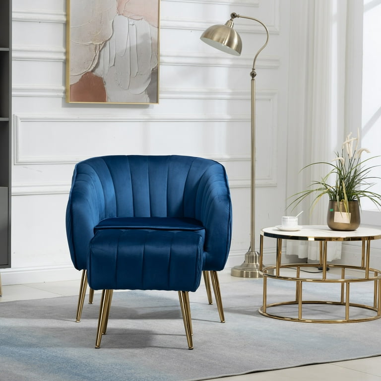 Velvet Accent Chair with Ottoman Living Room Chair Ottoman Set