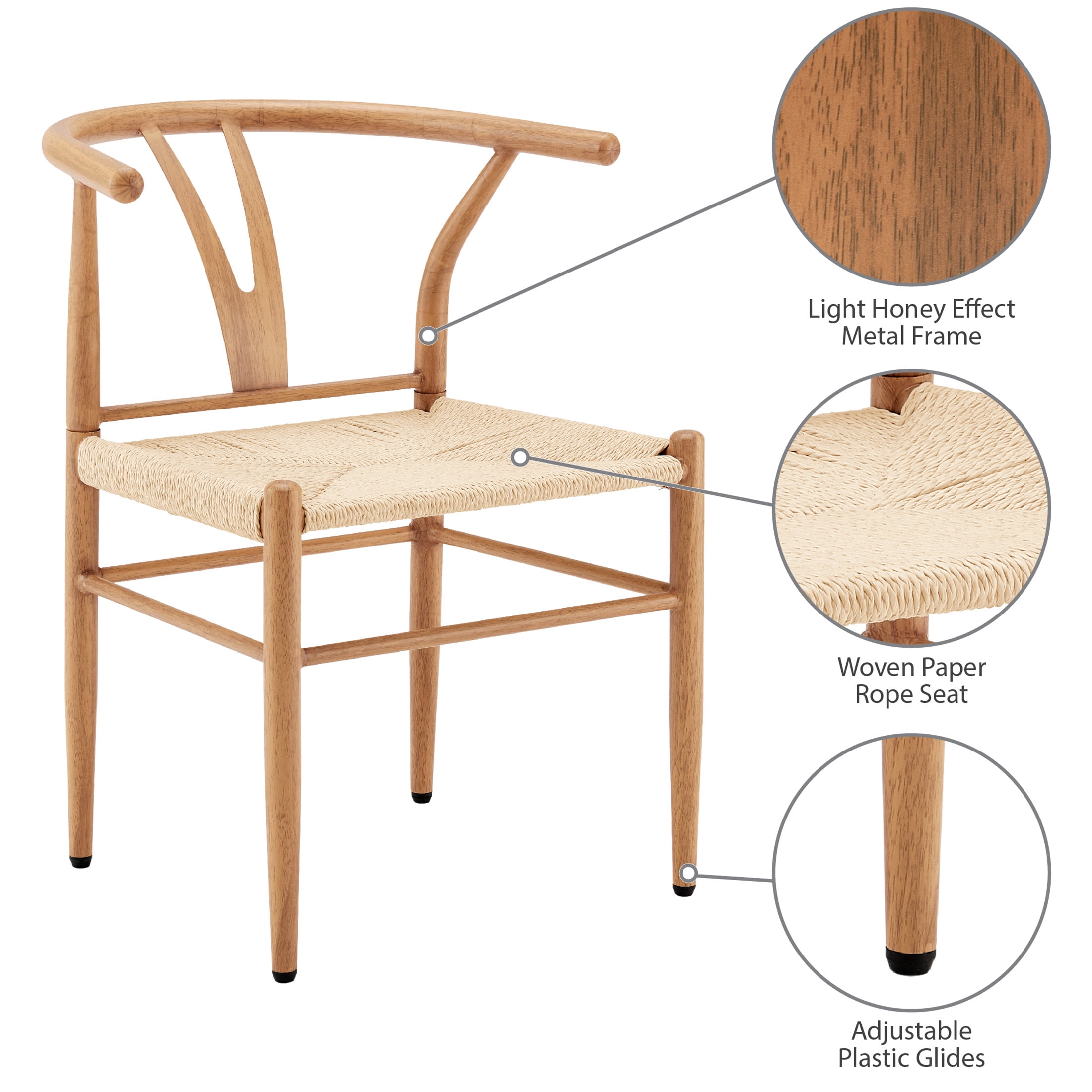 Better Homes & Gardens Springwood Wishbone Metal Dining Chair 2 Pack, Light Honey Color for Indoor