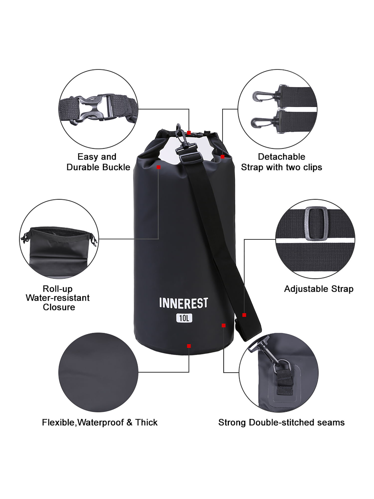 Innerest Waterproof Dry Bag Lightweight Sack for Outdoor Water Recreation Beach Boating Camping Fishing Kayaking with a